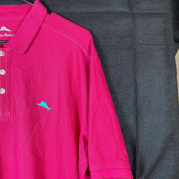 Tommy Bahama Mens Shirt Berry Pink Polo Short Sleeve Pima Cotton Large - Picture 5 of 12